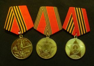 3 Russian Soviet Army Medal 50 60 65 Yrs Wwii Victory Ussr