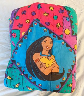 Vintage Disney Pocahontas Twin Bed Comforter Reversible Pocket Blanket 87”x62”