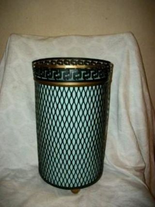 Retro Mesh Metal Trash Can Waste Basket 2 Pc Black Blue Gold Mid Century Modern
