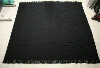 Vintage Usa Made Faribo 100 Wool Blanket All Black Satin Trim Ends 87 " X 88 "