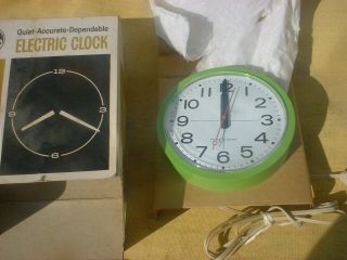 Vintage General Electric Green Wall Clock,  Mid Century Clock,  Model 2174 Box N.  O.  S