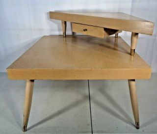 VTG Mid Century Modern Blonde 2 Tier End Side Corner Table With Drawer 1960 ' s 2