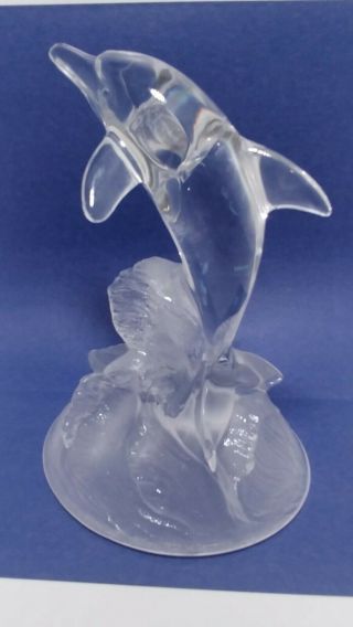 Cristal d ' Arques Lead Crystal Dolphin in Waves Clear Glass Figurine France 6.  5 
