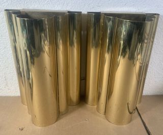 2 Vtg Mid Century Polished Brass Wall Sconce Double Light