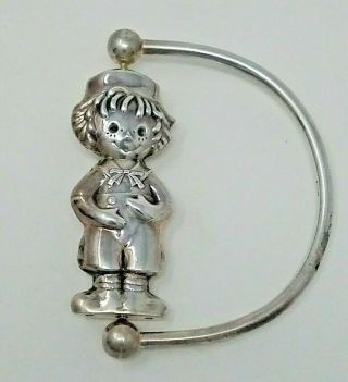 Sterling Silver Raggedy Ann " Andy " Baby Rattle/teething Ring - Vintage