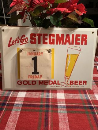 Vintage Stegmaier Beer Metal Toc Tin Over Cardboard Calendar Sign Pa Brewery