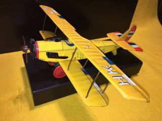 Vtg Tin Toy Airplane Wind Up Bi Plane Japan Restored Not Wind Up.