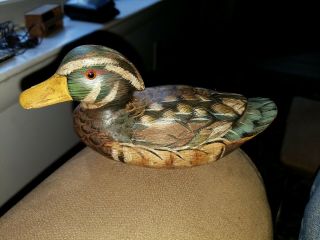 Small Duck Wood Hand - Painted Hand - Carved Small Mallard Duck,  6 " Long