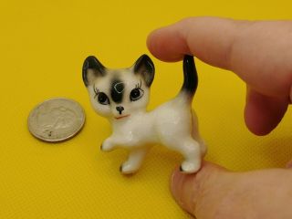 Vintage Baby Siamese Cat Kitten Ceramic Porcelain Figurine Miniature 1 3/8 " Tall