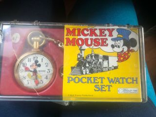 Bradley 70s Mickey Mouse Pocket Watch In Case Broken