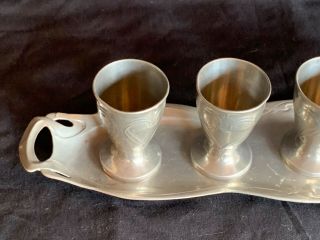 Art Nouveau Jugendstil Pewter Schnapps Cups With Tray,  Early 20th C,