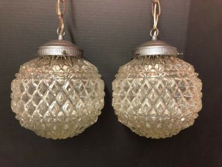 Vintage 2 - Cut Glass Diamond Globe Swag Ceiling Light Fixture Retro