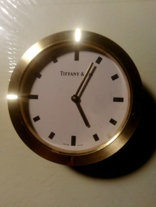 Tiffany & Co Desk Clock Swiss Made Brass Case Table Vintage Round