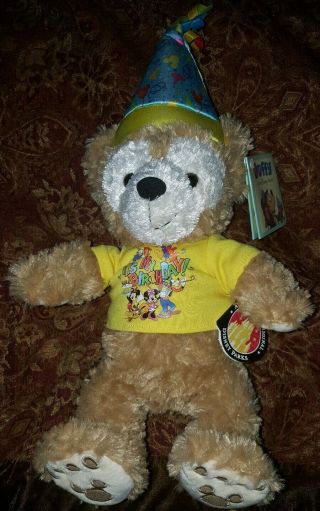 Disney Parks Duffy Happy Birthday 17” Bear Hidden Mickey Mouse Plush Retired