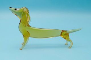 4 " Blown Glass Yellow/amber Dachshund/weiner Dog Figurine 4 " Art Collectible