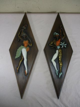 Vintage Mid Century Harlequin Jester Wall Hangings Plaque From Turner Mfg