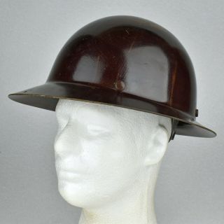 Vtg 1970s Full Brim Brown Fiberglass Msa Skullgard Safety Hat Cap W/ Liner