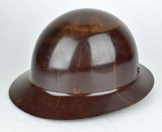 VTG 1970s Full Brim Brown Fiberglass MSA Skullgard Safety Hat Cap w/ Liner 2