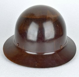 VTG 1970s Full Brim Brown Fiberglass MSA Skullgard Safety Hat Cap w/ Liner 3
