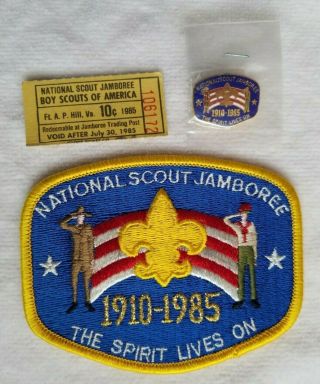 Boy Scouts Bsa National Scout Jamboree 1910 - 1985 Patch,  Pin,  Trading Post Ticket