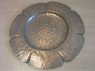 Antique Arts & Crafts Mission Hammered Copper Round Flower Platter Plate 15 "