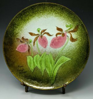 Exceptional Margaret Ratcliff Enamel On Copper Plate Pink Lady 