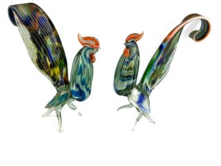 Vintage Murano Art Glass Rooster Statue Figurines - Hand Blown