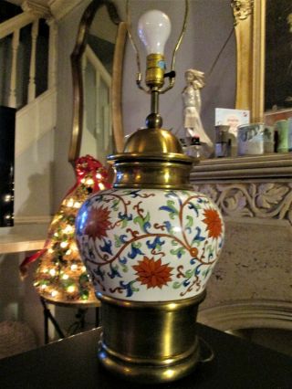 1979 Chapman Hollywood Regency Asian Ginger Jar Porcelain Brass Mid Century Lamp