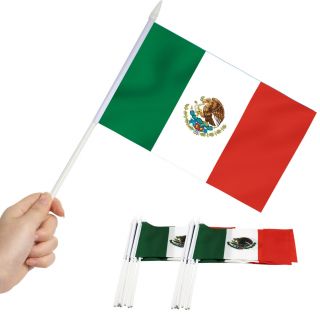 Anley Mexico Mini Flag 12 Pack - Hand Held Small Miniature Mexican Flags 12pcs