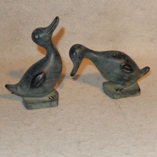Pair Vintage Virginia Metalcrafters Cast Iron Baby Duck Signed 1950 Naughty