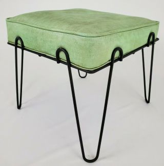 Mid - Century Wrought Iron Ottoman Bench Footstool With Padded Seat Vintage
