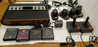 Vtg.  Atari 2600 System Complete Console Sears Joy Sticks Paddles 4 Games