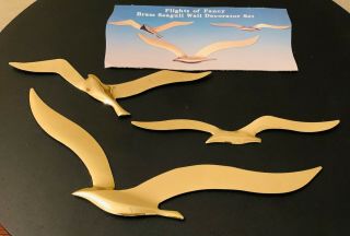 Vintage Brass Flying Birds Seagull Wall Hanging Set Of 3 Mcm Nautical