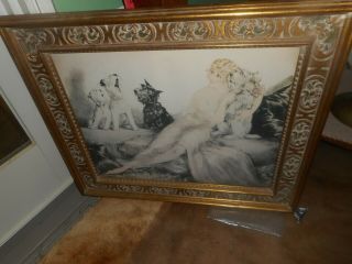 Vintage Louis Icart  Perfect Harmony  Framed Print Singing Scottie Dogs & Lady