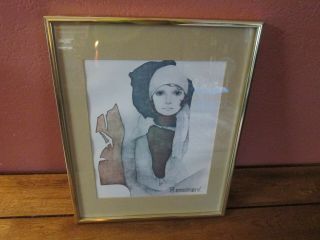 Vintage Christine Rosamond Lithograph Matted And Metal Framed Print Picture 1