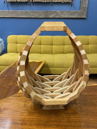 Vintage Mid Century Modern Wooden Plant Basket Holder