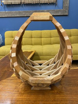 Vintage Mid Century Modern Wooden Plant Basket Holder 3