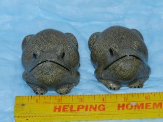Pottery Frog Set 4.  5 " L Signed Ceramic Grumpy Toad Figurines Decorative Porcelain