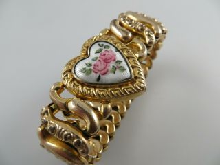 American Queen Pitman Keeler Vintage Expansion Sweetheart Bracelet Enamel Heart