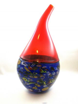 Vtg Italian Murano Venetian Millefiori Ruby Red Art Glass Vase