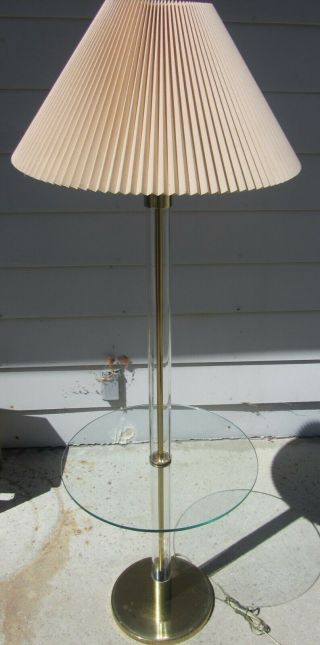 Glass And Brass Mid Century Modern Laurel Floor Lamp W/ Table Vintage
