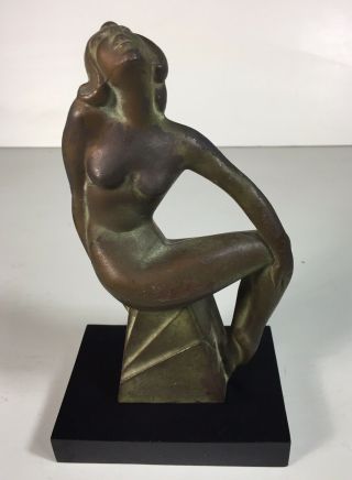 Vintage Frankart Art Deco Nude Lady Sitting Metal Statue Figurine