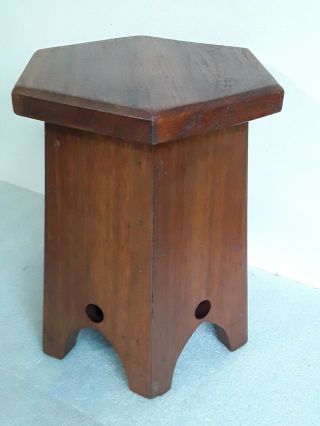 Antique Mission Lamp Table Plant Stand Arts & Crafts WITH HISTORY vtg Walnut 3