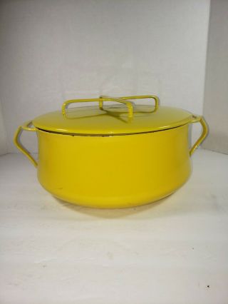 Vintage Dansk Designs Denmark Jhq Cast Iron Yellow Enamel 10 Inc.  Pot And Lid