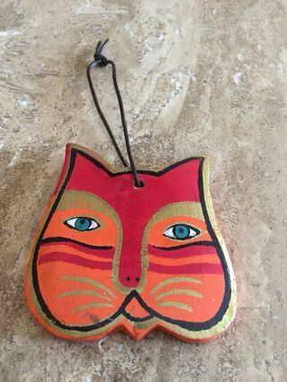Laurel Burch Cat Wood Ornament Tote Bag Or Purse Tag 2 1/2” W 3” L