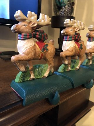 Vintage Cast Iron Reindeer Christmas Stocking Hanger Holder Set of 5 2