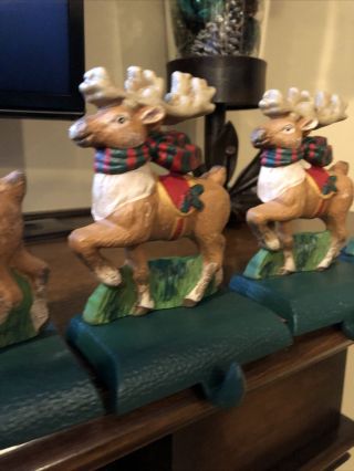 Vintage Cast Iron Reindeer Christmas Stocking Hanger Holder Set of 5 3