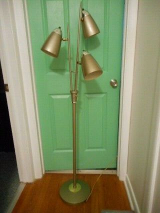 Vintage Mid Century Modern Floor Pole Lamp Triple Atomic Cone Bullet Shades