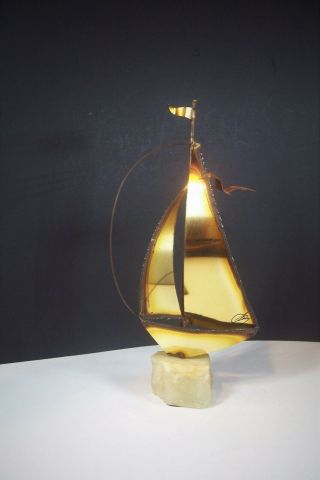 C.  Curtis Jere Vtg Copper Onyx Sailboat Sculpture Mid Century Modern Brutalist