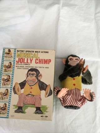 Vintage Daishin Japan Musical Jolly Chimp W/box Non Batt Compart
